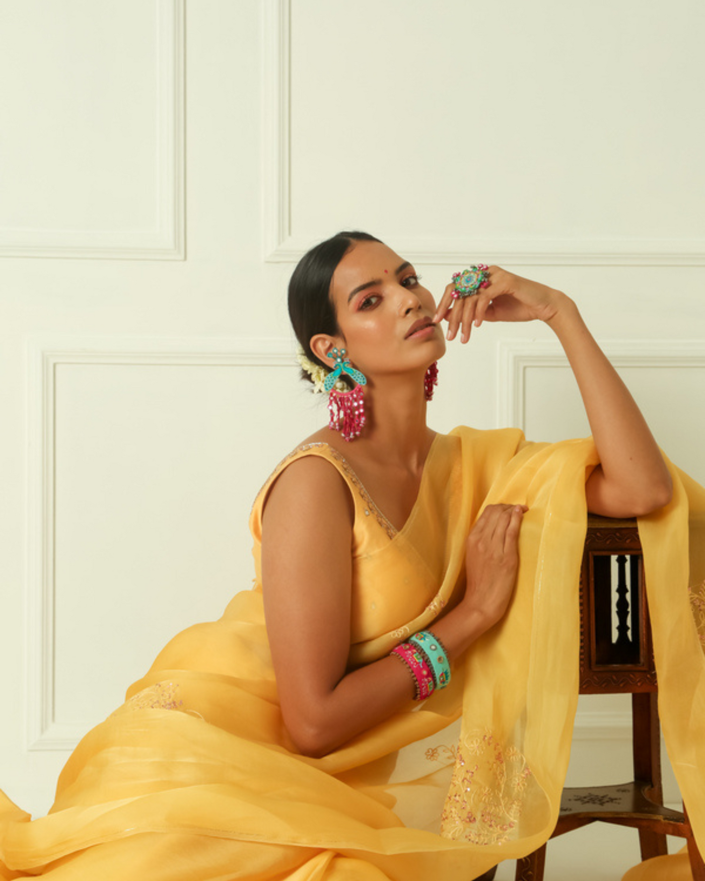 Happiness looks gorgeous in yellow. Yellow 💛 Outfit : @pari.designers_  Earrings : @nithyaquillworld Hairstyling : @hairstylistravi Pc: … |  Instagram